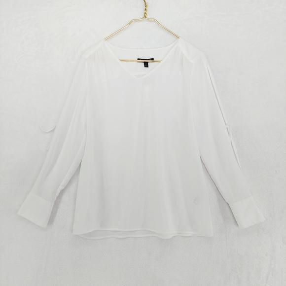 NEW Banana Republic White Polyester Sheer Long Sleeve V-Neck Blouse 5088 - Picture 1 of 9